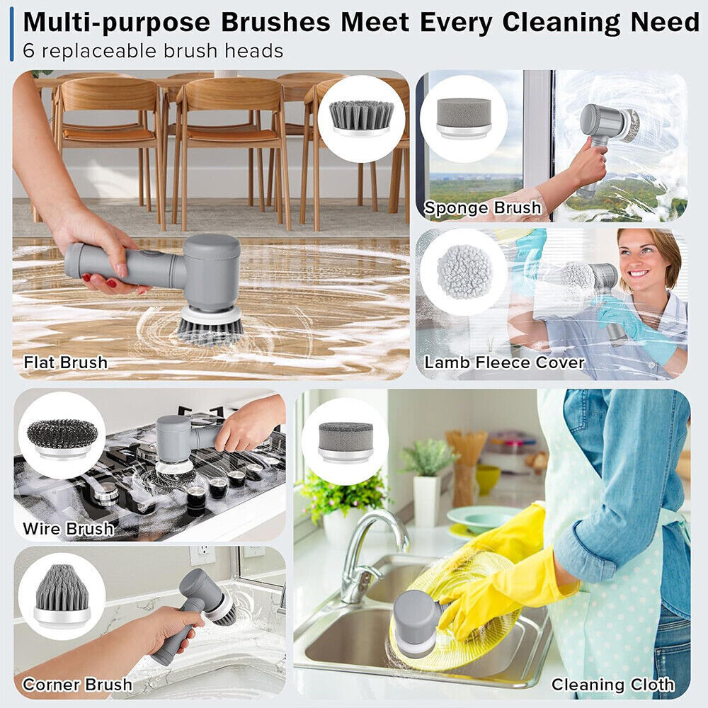 10Pcs Rechargeable Electric Cordless Cleaning Brush Spin Scrubber Turbo Scrub UK NEW