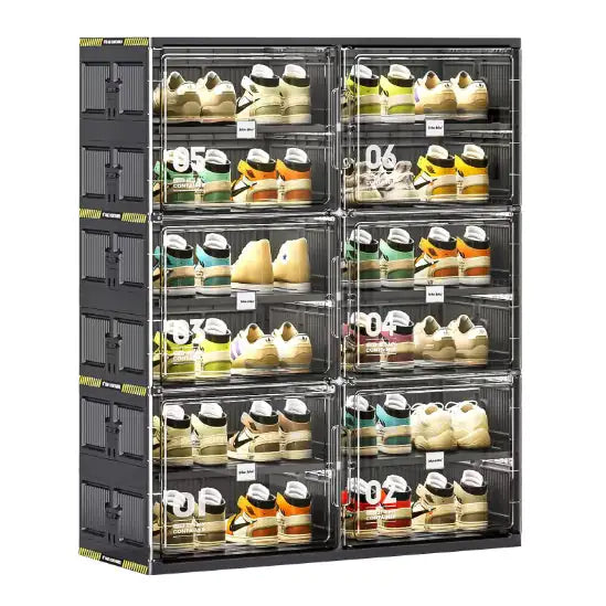 6 Layers Of 24 Pairs Of Hard Plastic Shoe Storage Cabinet, Large Stackable And Foldable Sneaker Shoe Box Storage Cabinet