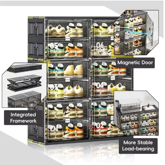6 Layers Of 24 Pairs Of Hard Plastic Shoe Storage Cabinet, Large Stackable And Foldable Sneaker Shoe Box Storage Cabinet