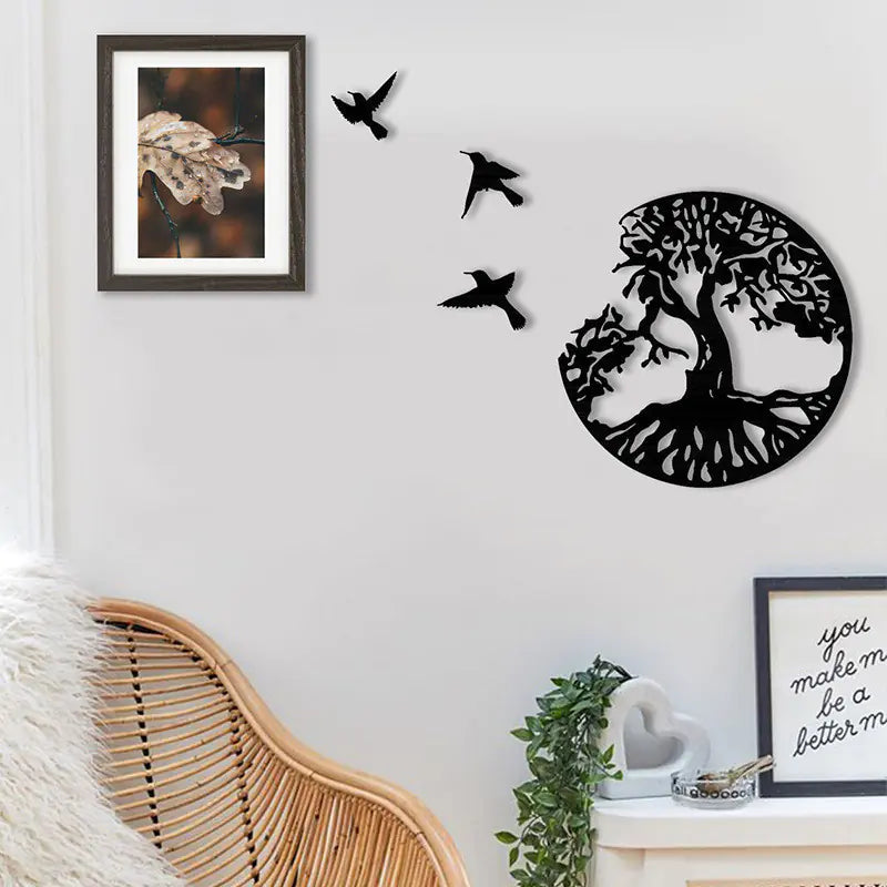 Tree of Life Metal Wall Art with Birds for Home Decor