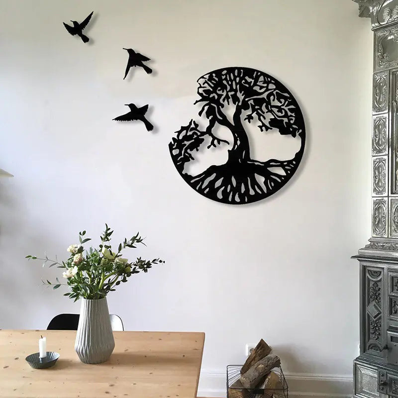 Tree of Life Metal Wall Art with Birds for Home Decor