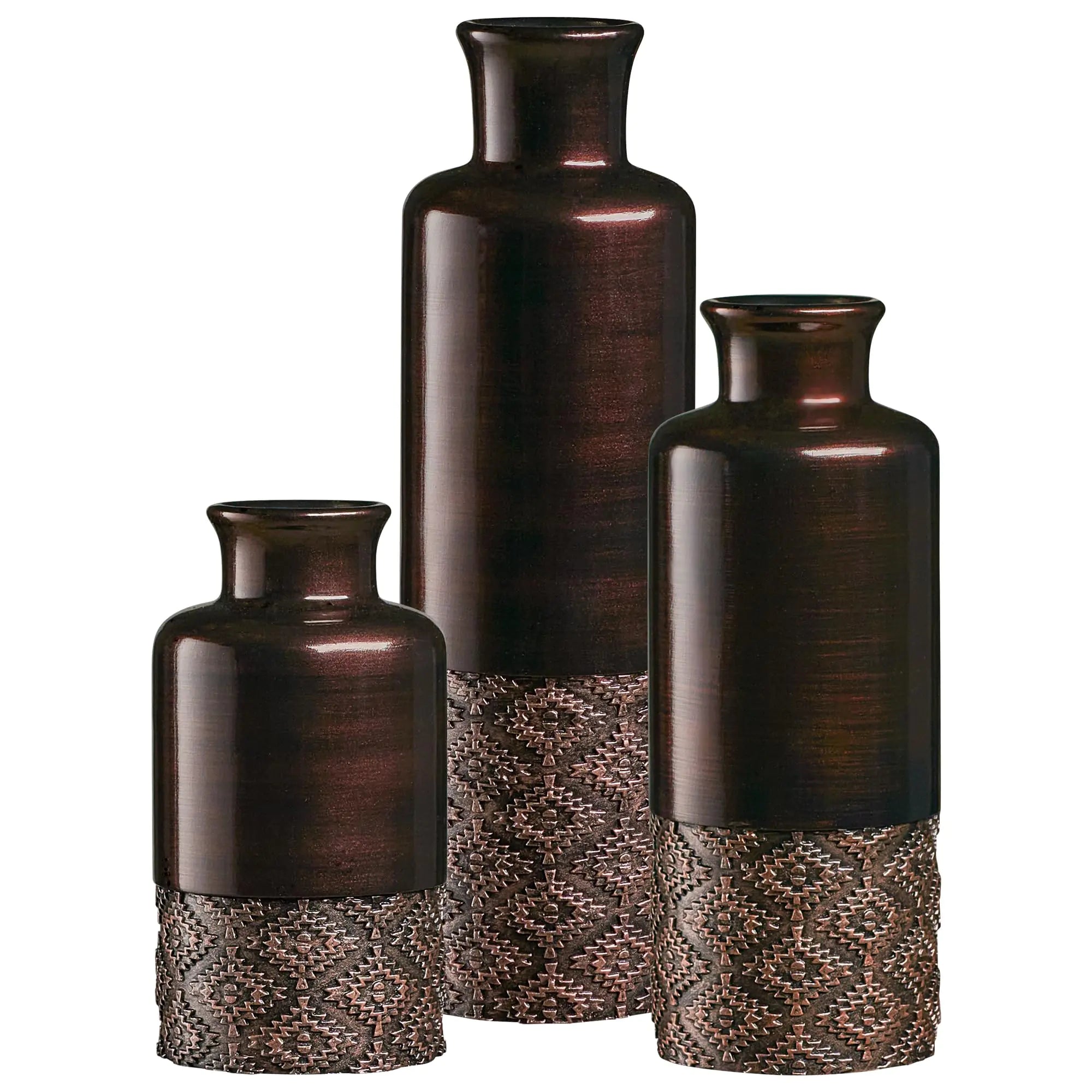 Creative Scents Dublin Brown Vases - Set of 3 Vases - Table Centerpieces for Dining Room Kitchen Décor Home Decor for Your Living Room Dining Room Bedroom Office Entry Table or Shelf Decor
