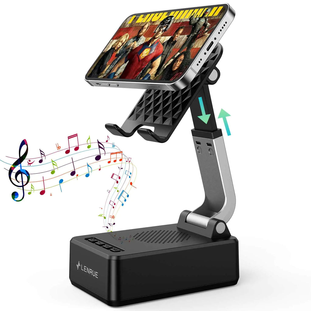 LENRUE Gifts for Men Women Cell Phone Stand with Wireless Bluetooth Speakers Flexible Comfort View Loud Clear Sound Birthday Gifts for Women Men Everyone Tech Gadgets for Phones