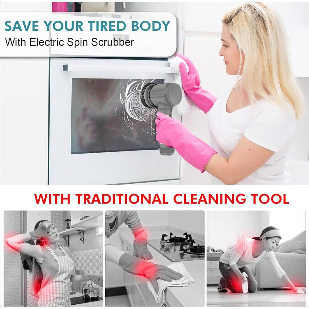 10Pcs Rechargeable Electric Cordless Cleaning Brush Spin Scrubber Turbo Scrub UK NEW