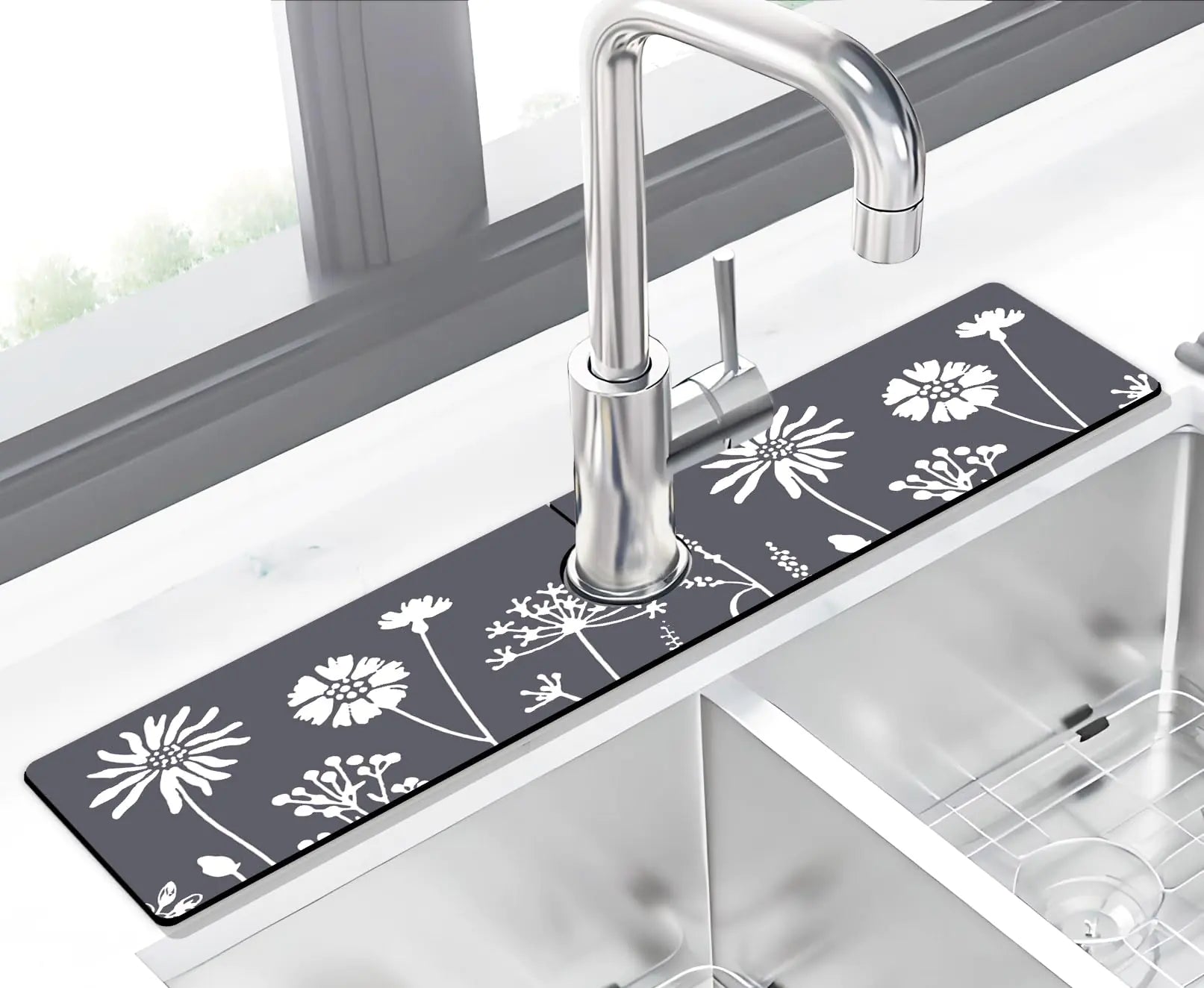 Kitchen Sink Splash Guard Faucet Mat -1 PC Super Absorbent Fast Drying Mat Sink Gadgets-Splash Guard Behind Faucet Drip Catcher for Kitchen BathroomSink Mat Dish Drying Mat Bathroom(23.5" X 5.5" )