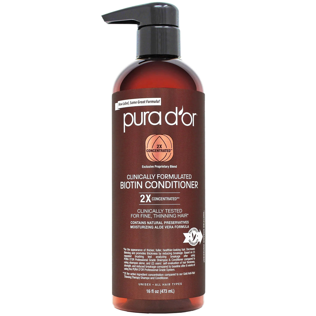 PURA DOR 16 Oz Professional Grade Clinically Formulated Biotin Conditioner - Daily Hair Care Routine For Thinning Hair - 2X Concentrated DHT Blocker Hair Thickening Products For Women & Men