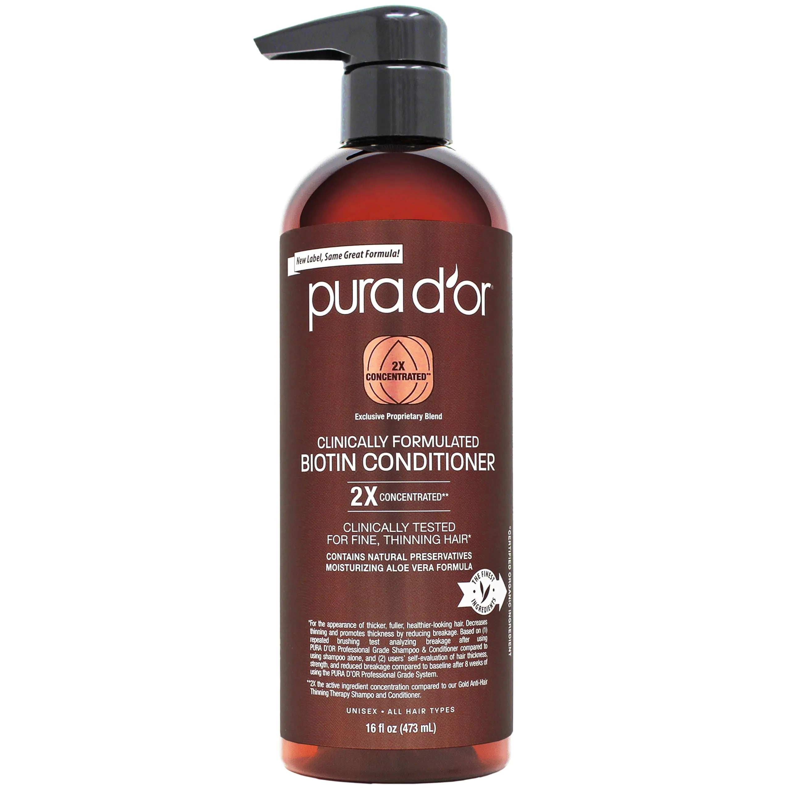 PURA DOR 16 Oz Professional Grade Clinically Formulated Biotin Conditioner - Daily Hair Care Routine For Thinning Hair - 2X Concentrated DHT Blocker Hair Thickening Products For Women & Men