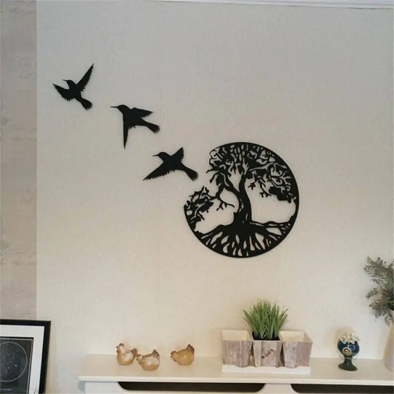 Tree of Life Metal Wall Art with Birds for Home Decor